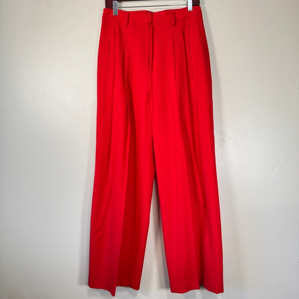 VTG NWT Ellen Tracy Mob Boss Babe Red Wide Leg Pleated Trouser 10 Parachute Wool